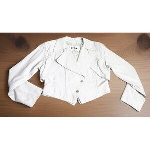VTG Chia Large 80s 90s White Leather Yoked Waist Leather Coat Jacket Biker GUC
